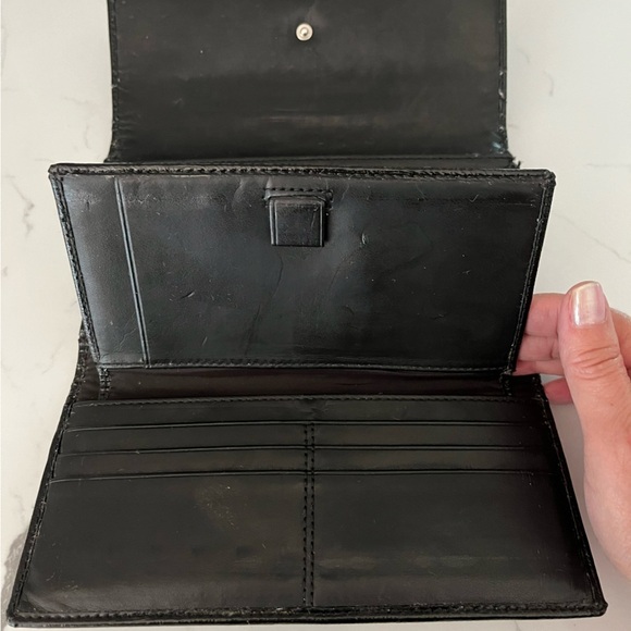 Coach Black Leather Patent Leather Stripe Wallet with Check Book Cover - Picture 11 of 11